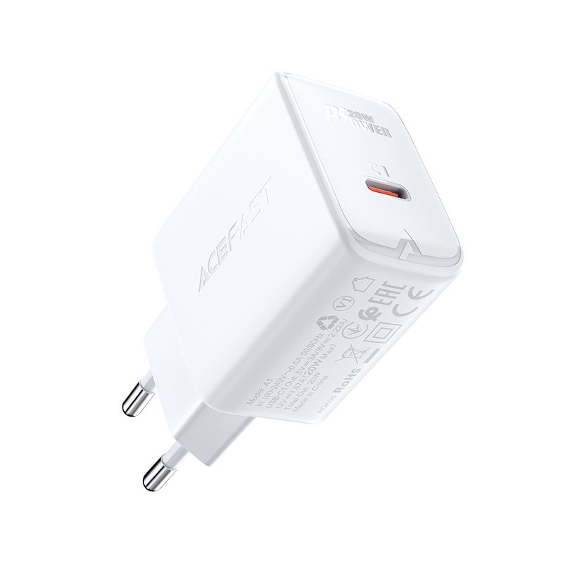Φορτιστής Ταξιδίου Acefast A1 Fast Charging USB-C PD3.0 PD20W QC3.0 / QC2.0 5V / 2.4A Λευκός