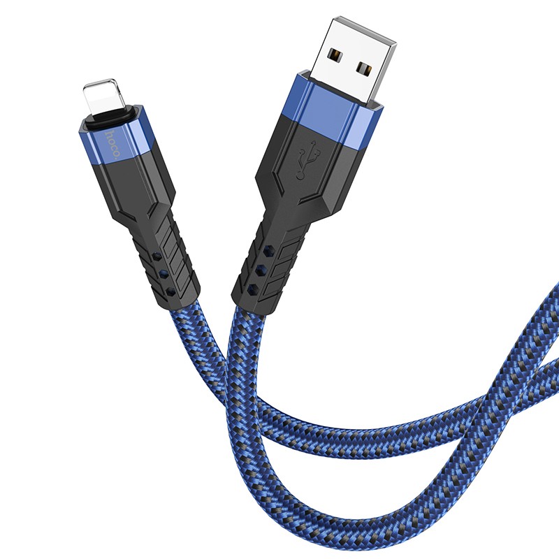 Καλώδιο Σύνδεσης Hoco U110 USB σε Lightning Braided 2.4A Μπλε 1.2m Υψηλής Αντοχής