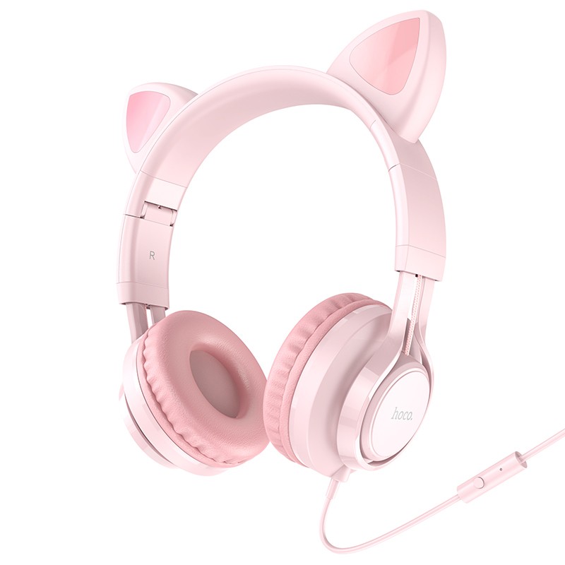 Ακουστικά Stereo Hoco W36 Cat ear με Μικρόφωνο 3.5mm Ροζ