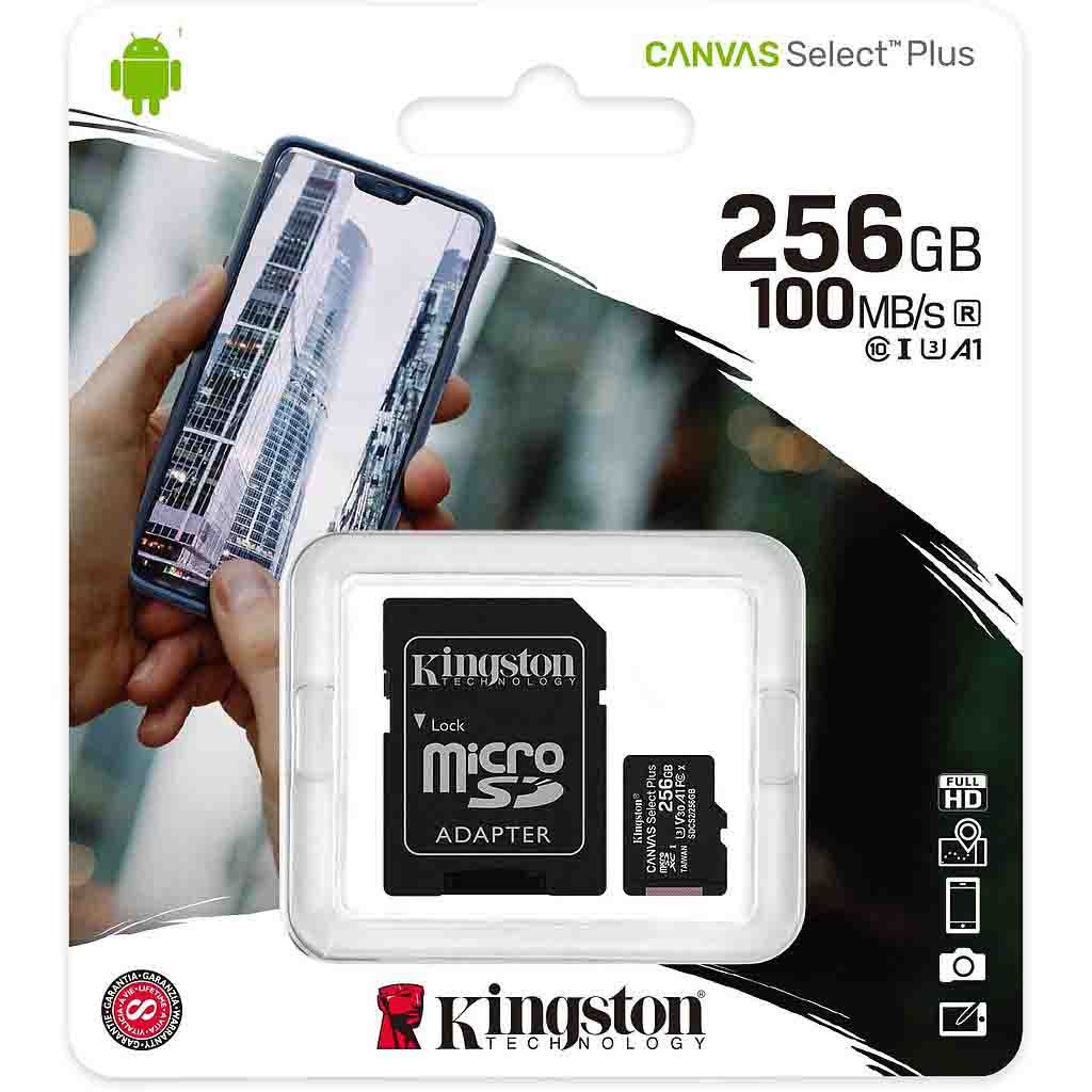 Κάρτα Μνήμης Kingston Canvas Select Plus+ MicroSDXC Class 10 με SD Adapter έως 100MB/s SDCS2/256GB