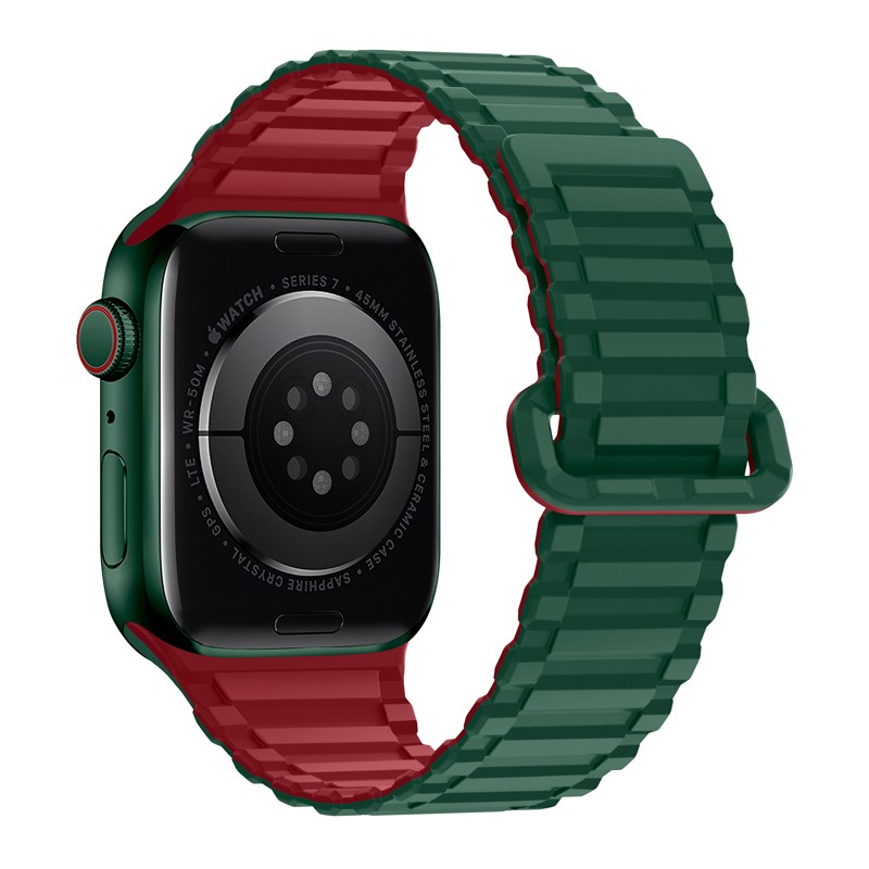 Watchband Hoco WA06 Flexible Military Pattern 42/44/45/49mm για Apple Watch 1/2/3/4/5/6/7/8/SE/Ultra Πράσινο με Κόκκινο Silicon Band