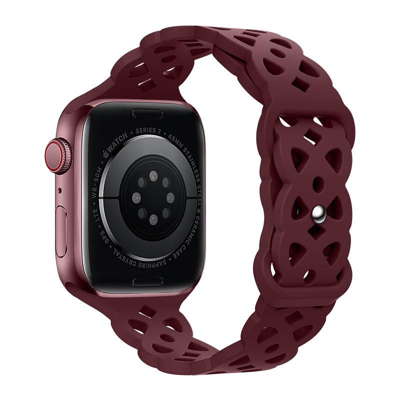 Watchband Hoco WA09 Flexible Rhombus Hollow 42/44/45/49mm για Apple Watch 1/2/3/4/5/6/7/8/SE/Ultra Red Wine Silicon Band