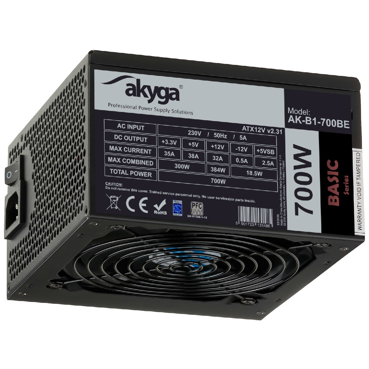 Τροφοδοτικό ATX 700W Akyga AK-B1-700BE Black Edition P4+4 PCI-E 6 pin i 6+2 pin 5x SATA PPFC FAN