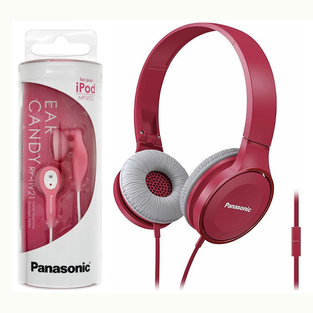 Ακουστικά Panasonic RP-HF100ME-P 3.5mm με Μικρόφωνο Ροζ + Ακουστικά Panasonic RP-HV21E-P 3.5mm Ροζ με Κλιπ Χωρίς Μικρόφωνο