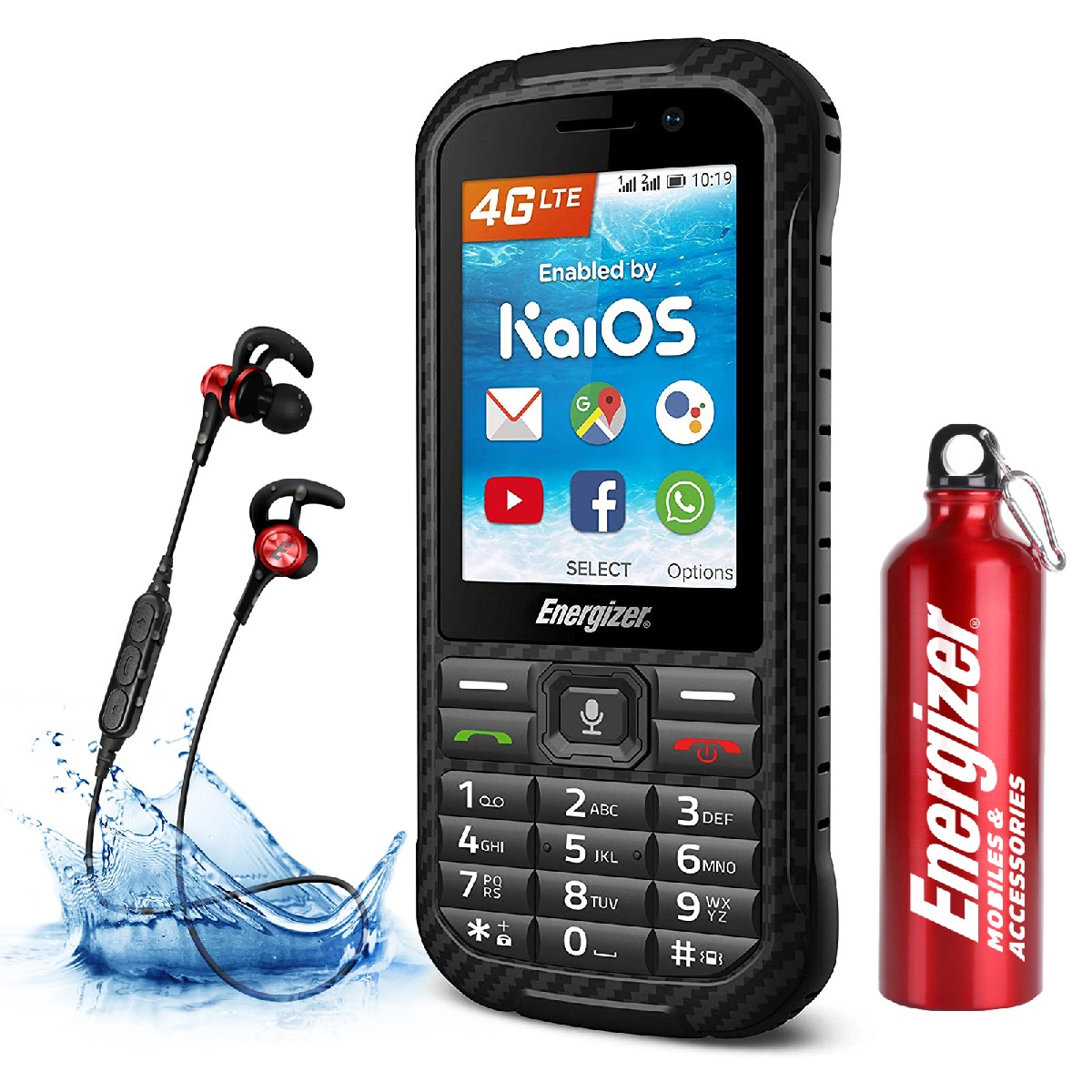 Energizer Hard Case H280S 4G Dual Sim 512MB/4GB 2.8" KaiOS IP68 Μαύρο + Bluetooth Sport Ακουστικά Μαύρα + Μεταλλικό Μπουκάλι Νερού