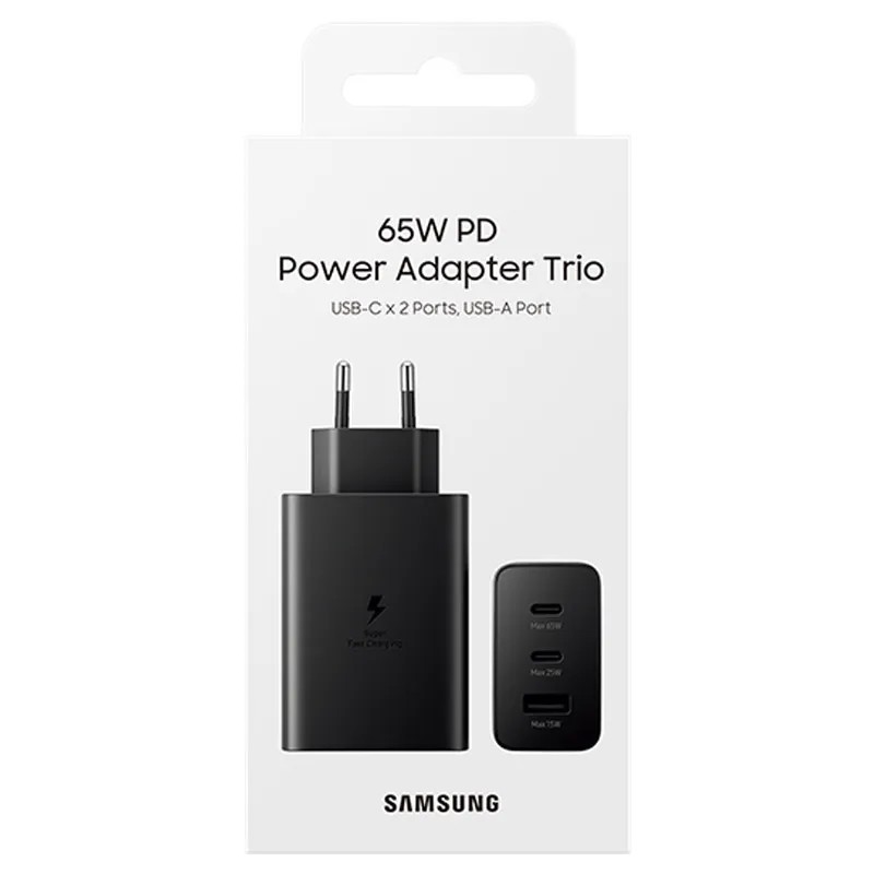 Φορτιστής Ταξιδίου Samsung T6530NBE Trio 2 x USB-C + USB PD3.0 65W 3A Μαύρος