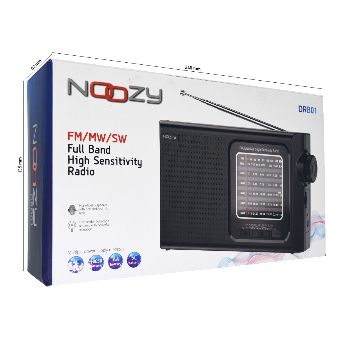 Φορητό Ραδιόφωνο Noozy DRB01 FM/MW/SW Λειτουργεί με Τροφοδοσία Ρεύματος  ή Μπαταρία Υποστηρίζει Φόρτιση Μπαταριών