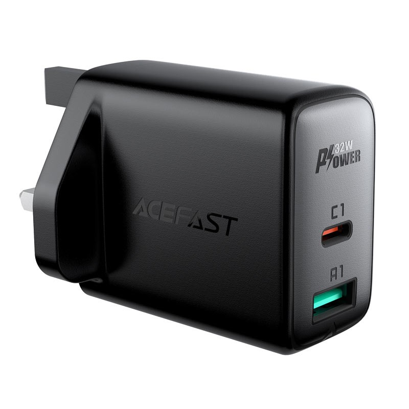 Φορτιστής Ταξιδίου Acefast A8 Fast Charging USB-C PD32W USB-A Μαύρος με UK Plug