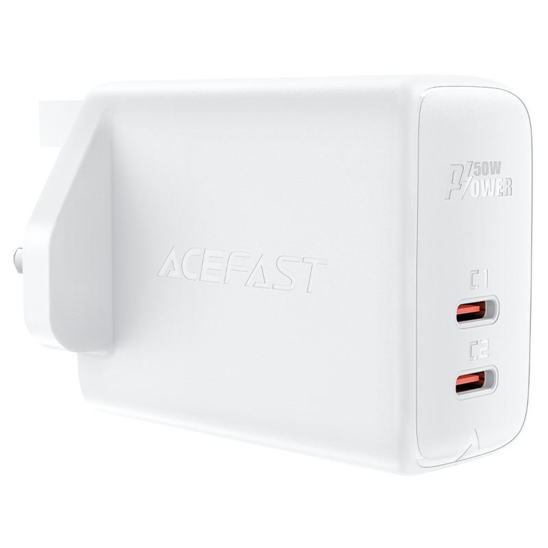 Φορτιστής Ταξιδίου Acefast A32 Fast Charging 2xUSB-C PD50W GaN Λευκός με UK Plug