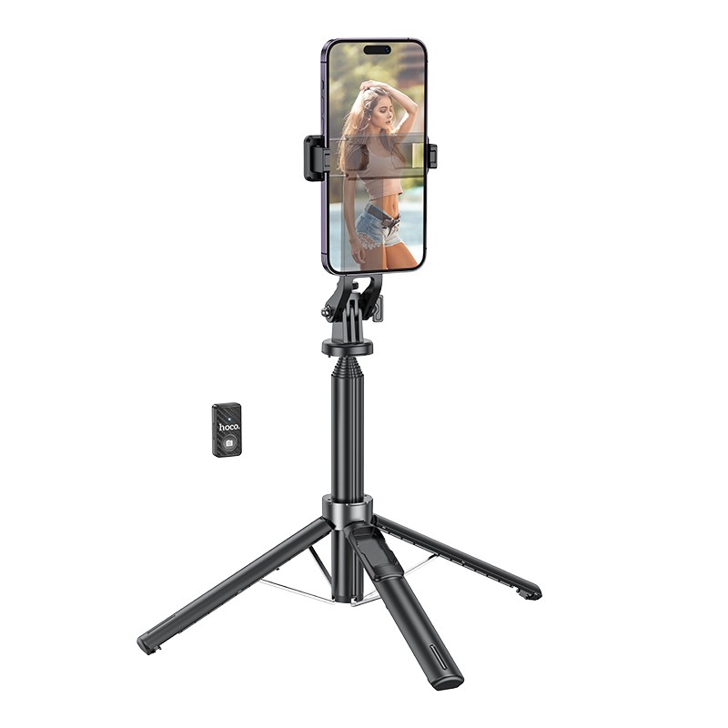 Selfie Stick Hoco K21 Stream για Συσκευές 4.5"-7.0" 55mAh Ύψος 1.37m με Τηλεχειριστήριο Μαύρο