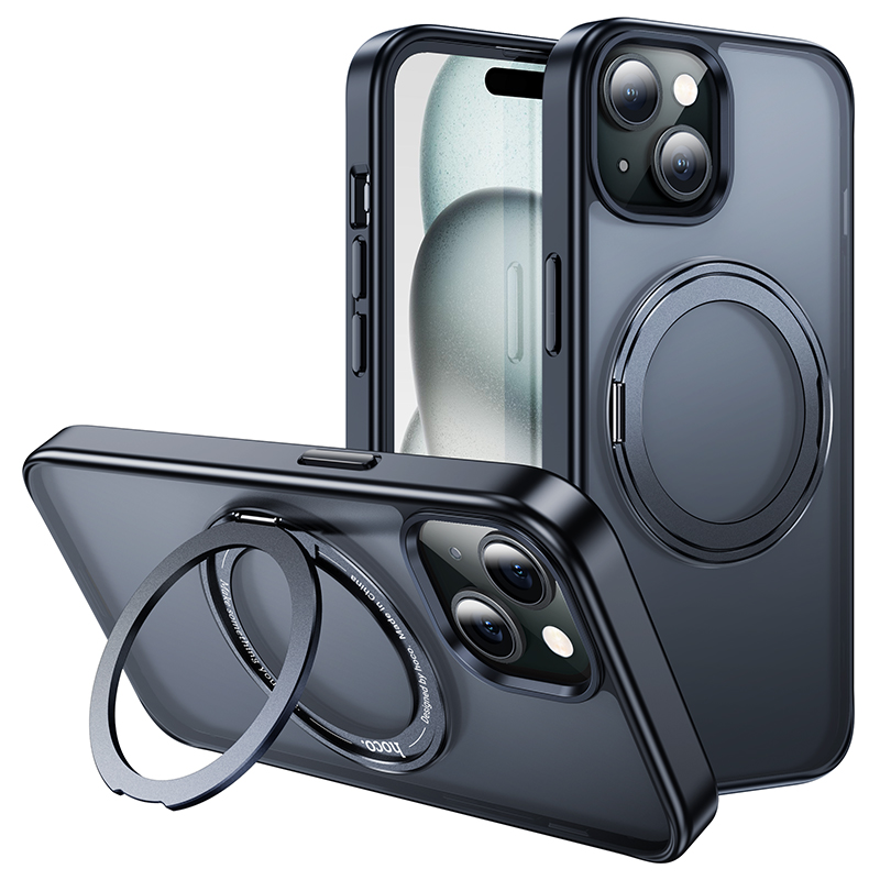 Θήκη Hoco Stand Magnetic Case 2 in 1 Mag-Charge 360° Rotating Ring για Apple iPhone 15 Plus Μαύρο
