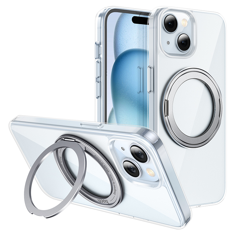 Θήκη Hoco Stand Magnetic Case 2 in 1 Mag-Charge 360° Rotating Ring για Apple iPhone 15 Plus Διάφανη