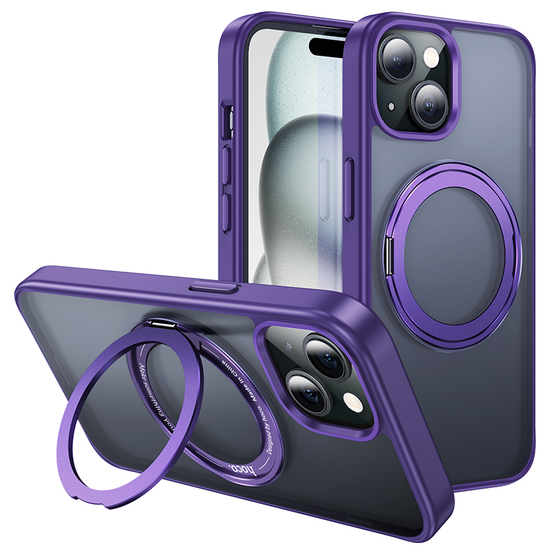 Θήκη Hoco Stand Magnetic Case 2 in 1 Mag-Charge 360° Rotating Ring για Apple iPhone 15 Plus Μωβ