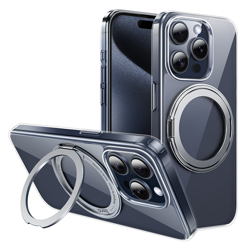 Θήκη Hoco Stand Magnetic Case 2 in 1 Mag-Charge 360° Rotating Ring για Apple iPhone 15 Pro Διάφανη