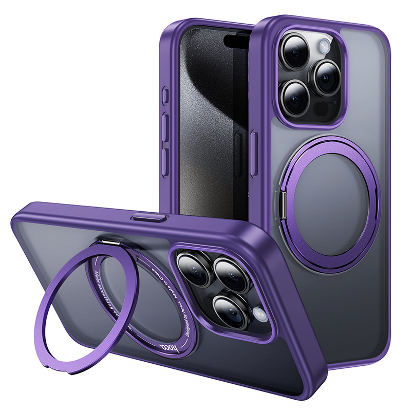Θήκη Hoco Stand Magnetic Case 2 in 1 Mag-Charge 360° Rotating Ring για Apple iPhone 15 Pro Μωβ