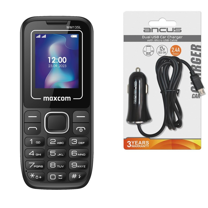 Maxcom MM135 Light (Dual Sim) 1,77" + Φορτιστής Αυτοκινήτου Ancus Micro USB