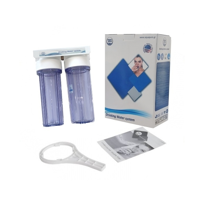 Aqua Pure Συσκευή Φίλτρου Νερού Κεντρικής Παροχής Διπλή 1'' APTWIN-CL1 ME-03-206
