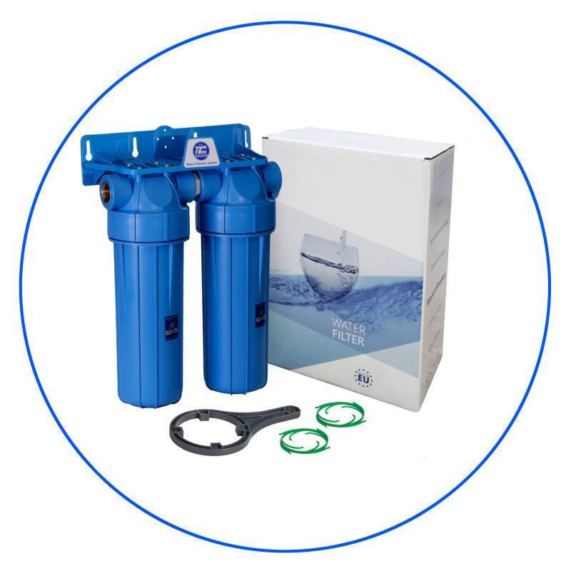 Aqua Filter Συσκευή Φίλτρου Νερού Κάτω Πάγκου Διπλή ½" με Ανταλλακτικό Φίλτρο FHPRN12-B-TWIN ME-03-207