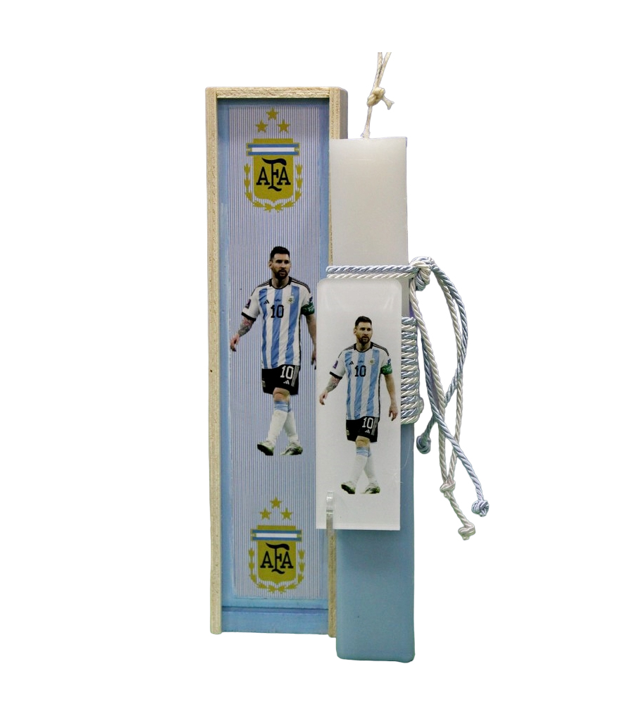 Πασχαλινή λαμπάδα 24Δ007 Ποδόσφαιρο Messi plexiglass σετ με ξύλινο κουτί 28x7x5 cm 003347