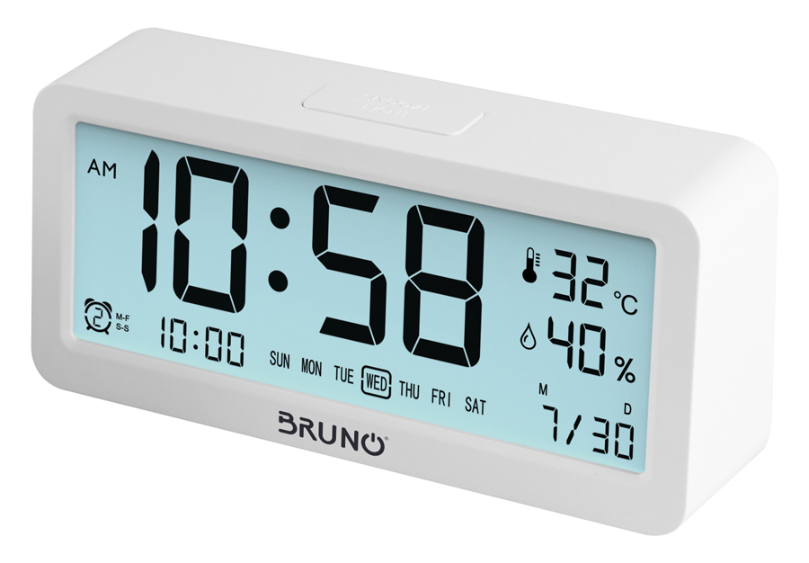 BRUNO ξυπνητήρι BRN-0062 με μέτρηση θερμοκρασίας και υγρασίας, λευκό - BRUNO 42011