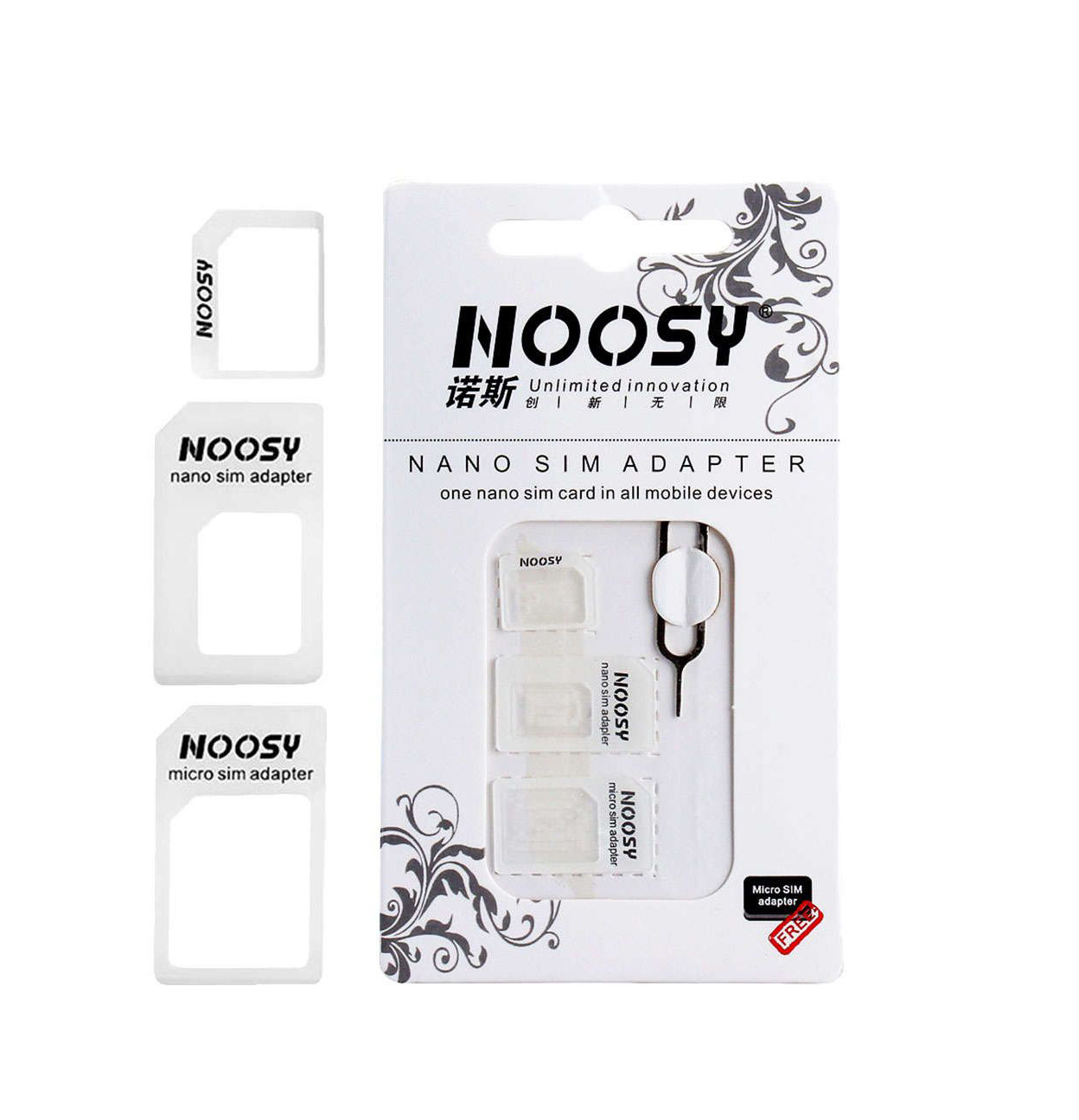 NOOSY Nano SIM & Micro SIM Adapter Set, λευκό - NOOSY 9921