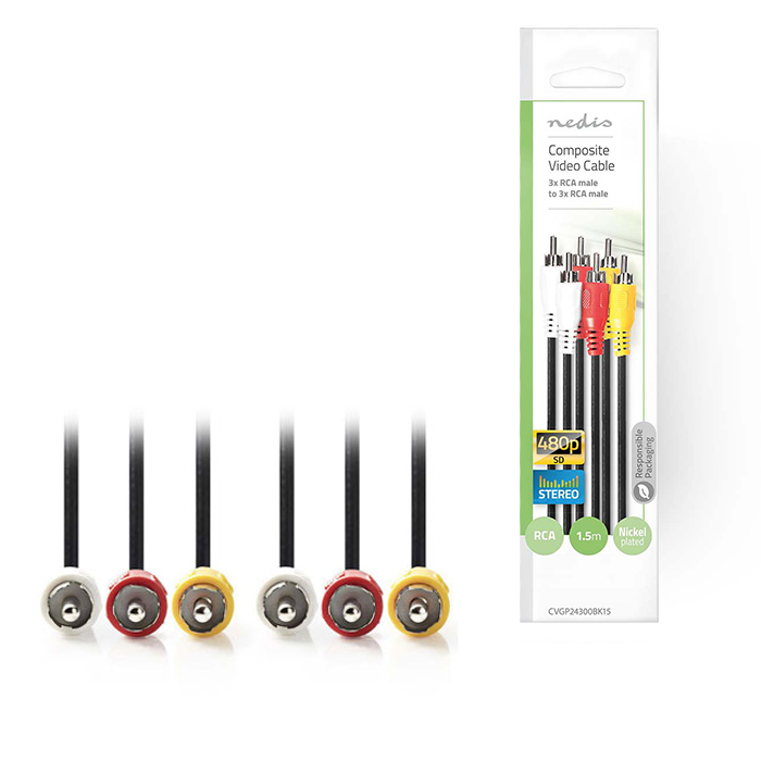 Nedis Cable Composite male - Composite male 1.5m (CVGP24300BK15)  233-0349
