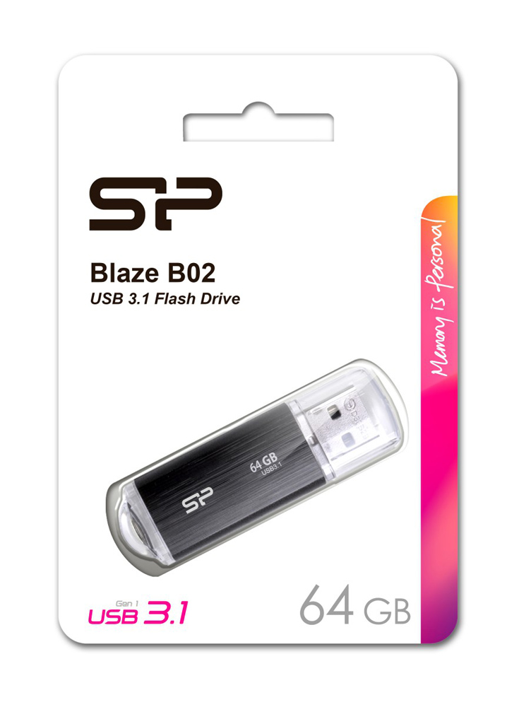 SILICON POWER USB Flash Drive Blaze B02, 64GB, USB 3.2, μαύρο - SILICON POWER 72657