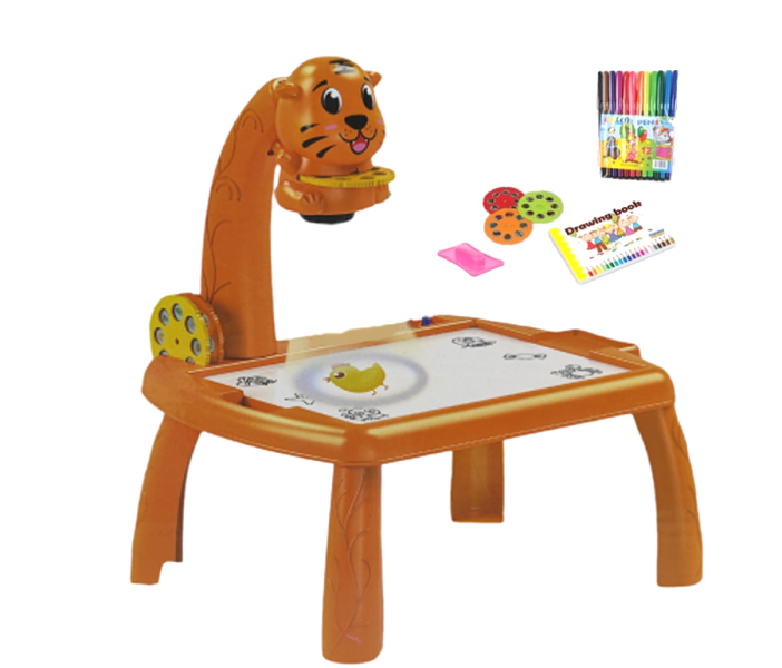 Πίνακας ζωγραφικής μαρκαδόρου με προτζέκτορα και τραπέζι πορτοκαλί τίγρης