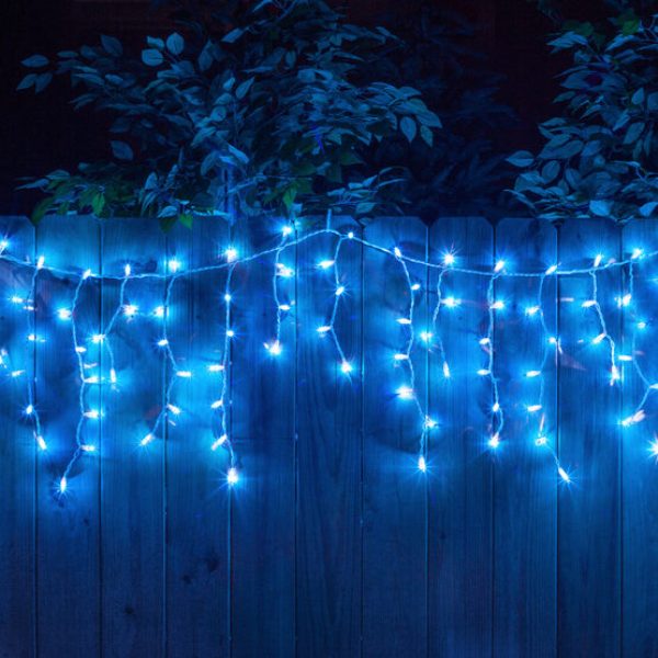 LED διακοσμητικά φώτα κουρτίνα μπλε σε διαφανές καλώδιο