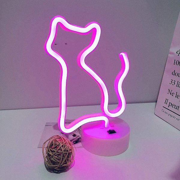 LED επιτραπέζιο φωτιστικό νέον με βάση Γάτα ροζ