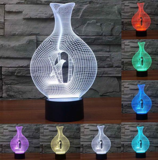 Τρισδιάστατο 3D επιτραπέζιο φωτιστικό LED 7 χρωμάτων Πουλί στο βάζο