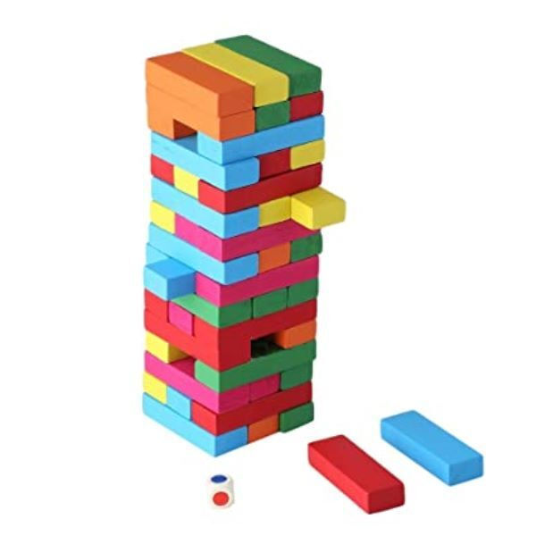 Ξύλινος πύργος ισορροπίας με χρωματιστά τουβλάκια 51 τεμάχια 2467