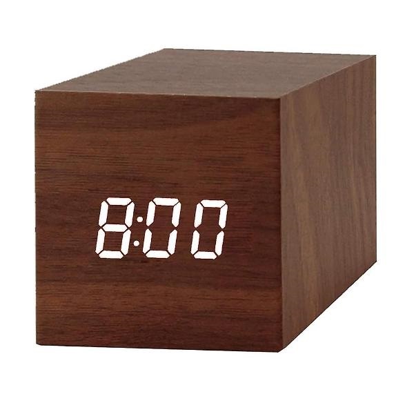 Ξύλινο επιτραπέζιο ρολόι κύβος καφέ σκούρο με λευκά ψηφία