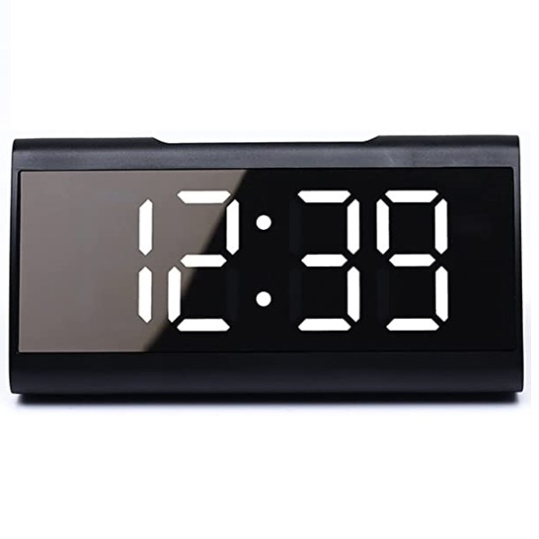 Επαναφορτιζόμενο επιτραπέζιο ρολόι καθρέφτης LED Μαύρο-λευκά ψηφία NA-6098
