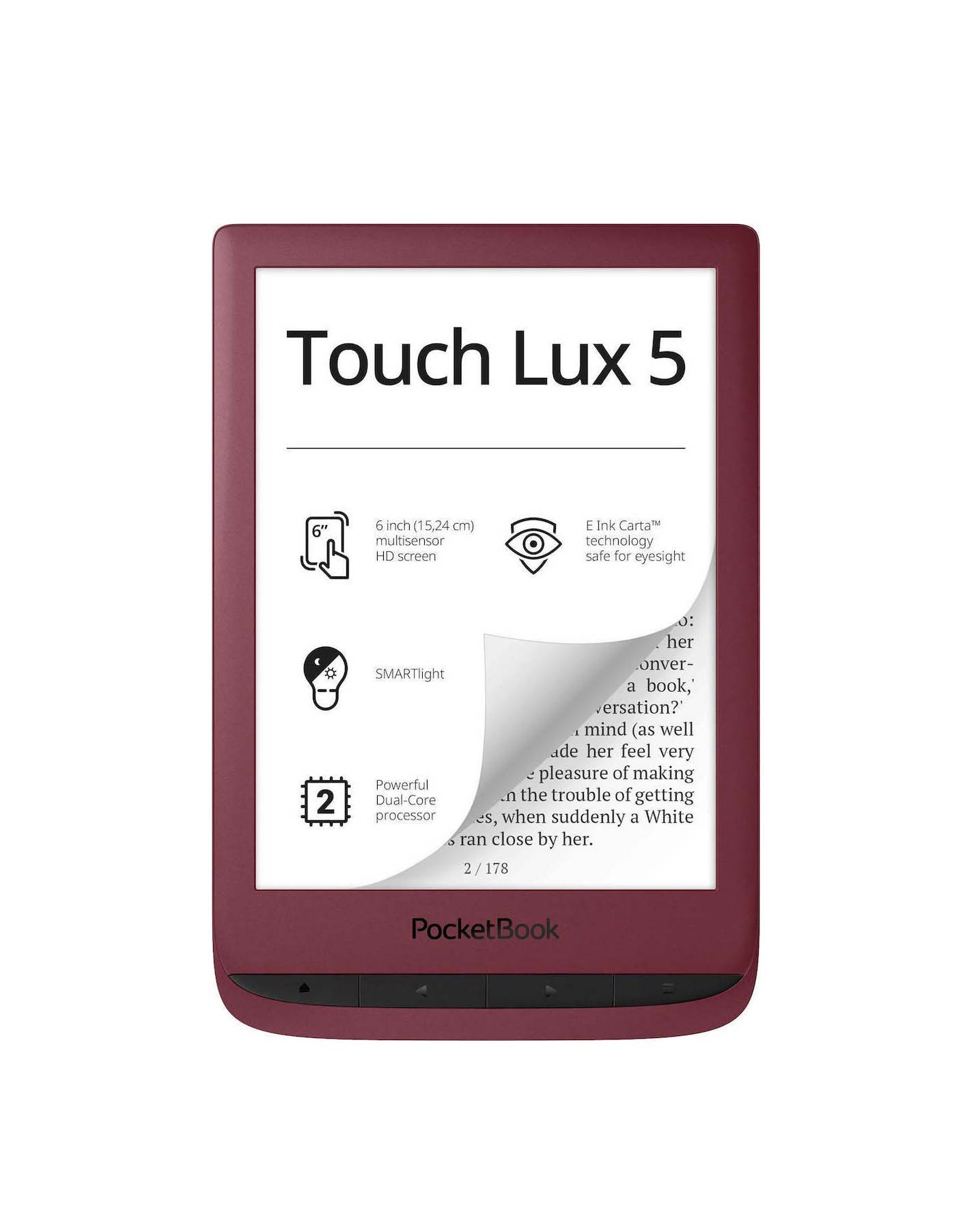Pocketbook Touch Lux 5 6" PB628-R-WW Ebook Reader Ruby Red