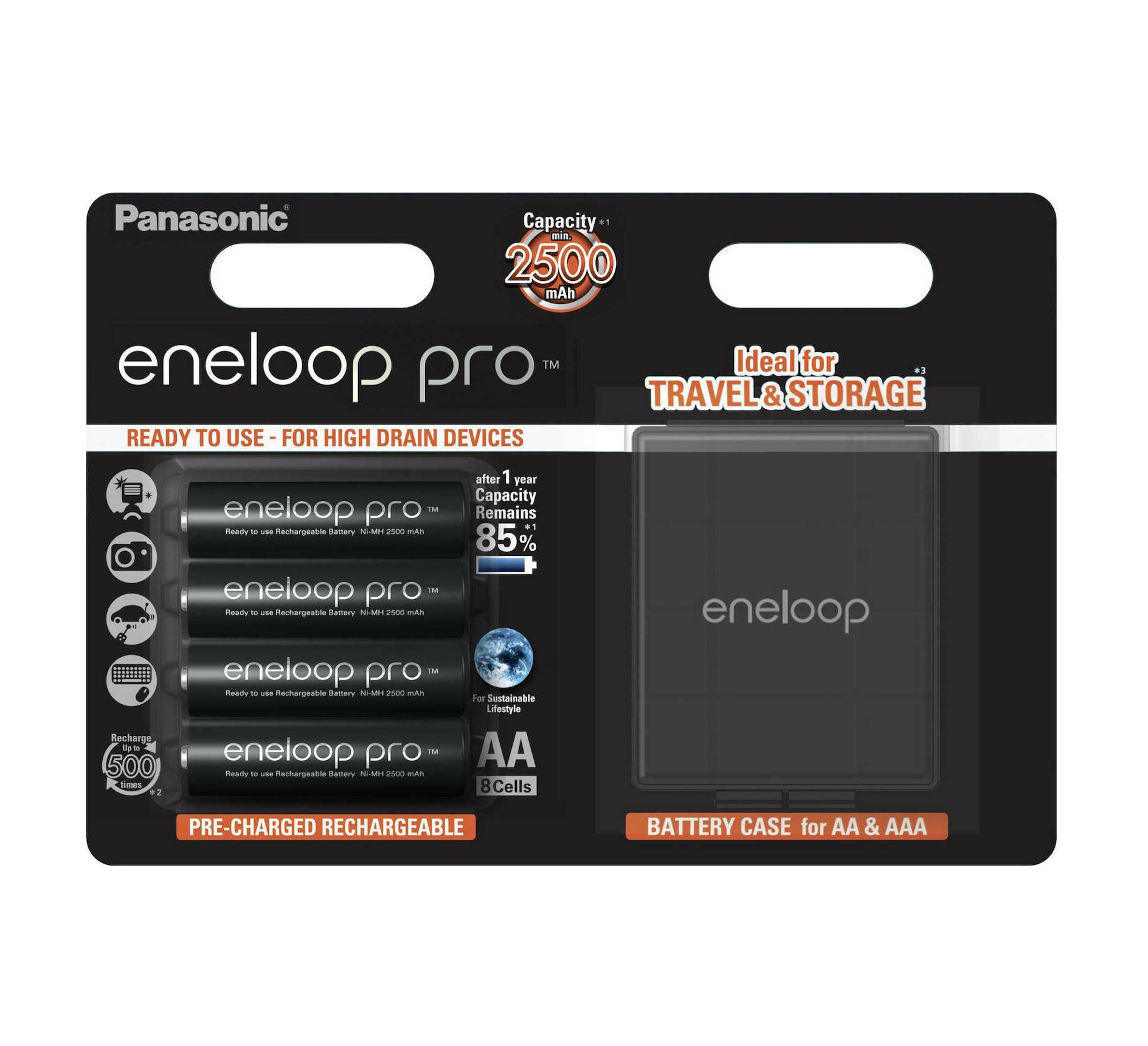 Panasonic Eneloop Pro With Battery Case Επαναφορτιζόμενες Μπαταρίες AA Ni-MH 2500mAh 1.2V 4τμχ BK-3HCDEC4BE