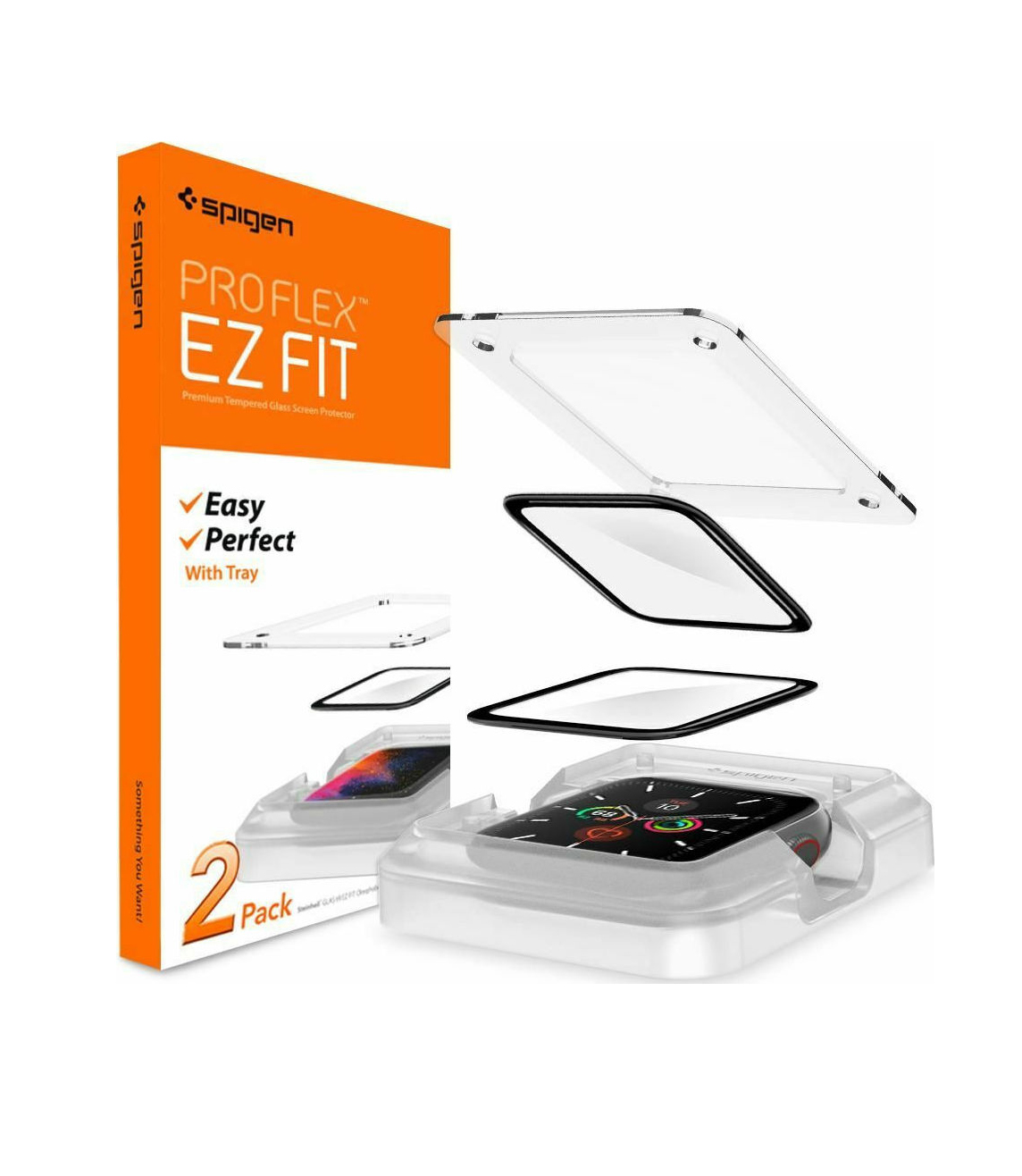 Spigen ProFlex EZ Fit Tempered Glass Apple Watch 44mm 4/5/6/SE 2-Pack AFL01220