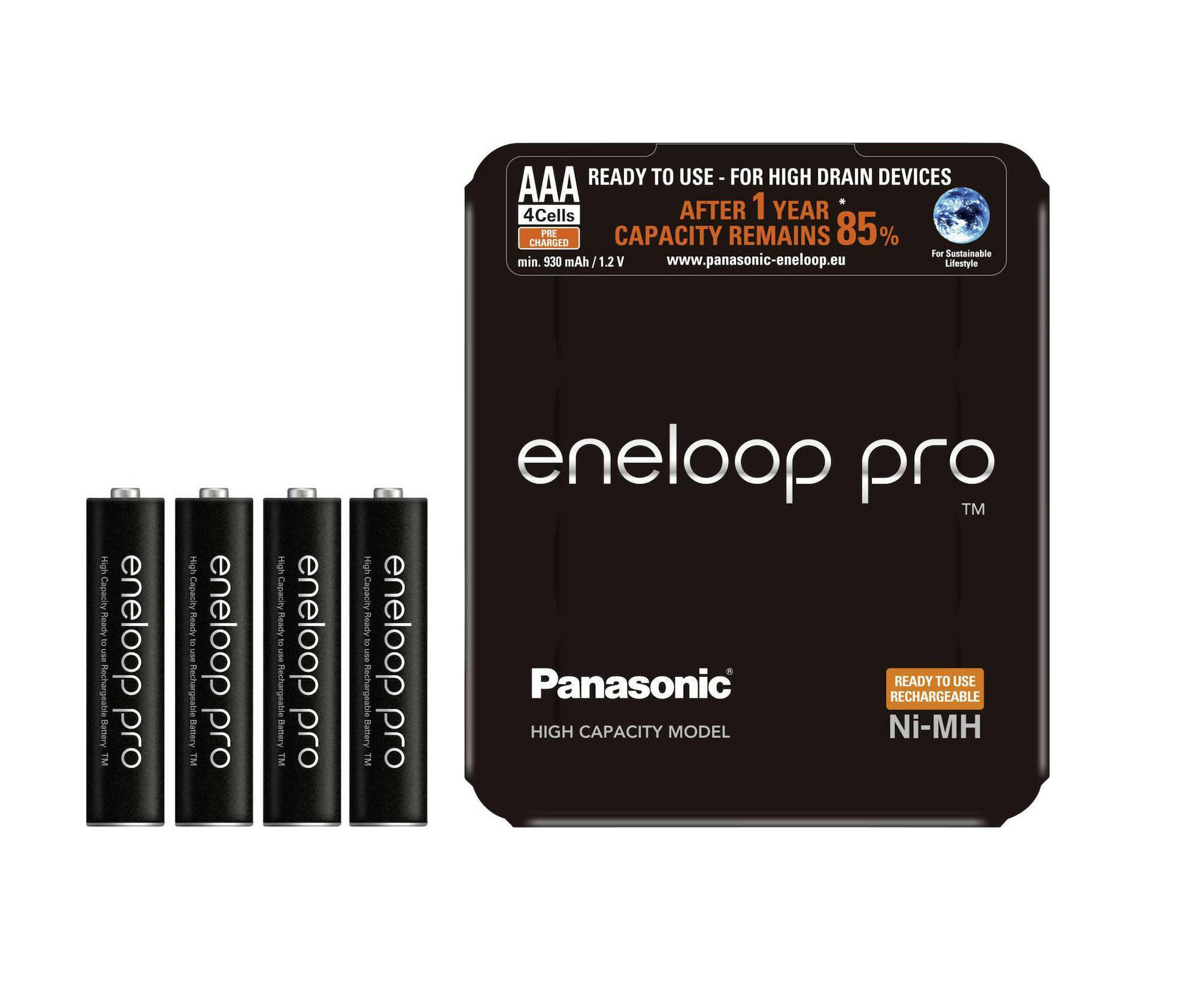 Panasonic Eneloop Pro Επαναφορτιζόμενες Μπαταρίες AAA/R03 Ni-MH 930mAh 1.2V 4τμχ BK-4HCDE/4LE