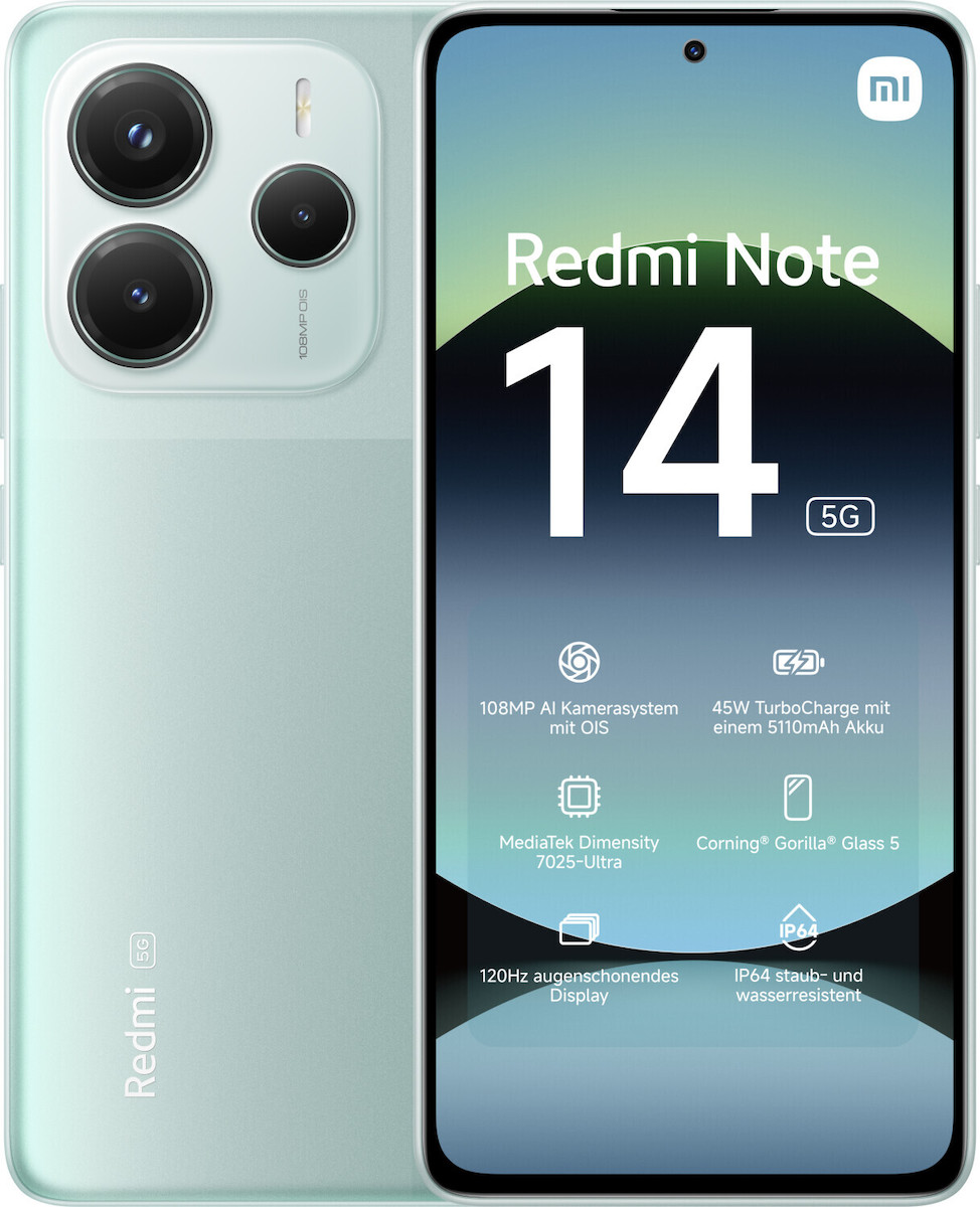 Xiaomi Redmi Note 14 5G NFC Dual SIM (8GB/256GB) Coral Green (Δώρο Tempered Glass)