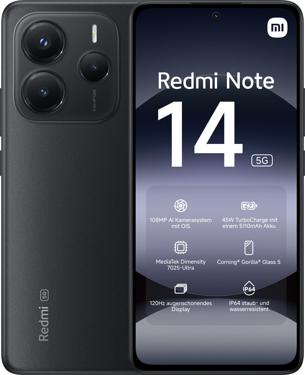Xiaomi Redmi Note 14 5G NFC Dual SIM (6GB/128GB) Midnight Black EU (Δώρο Tempered Glass)