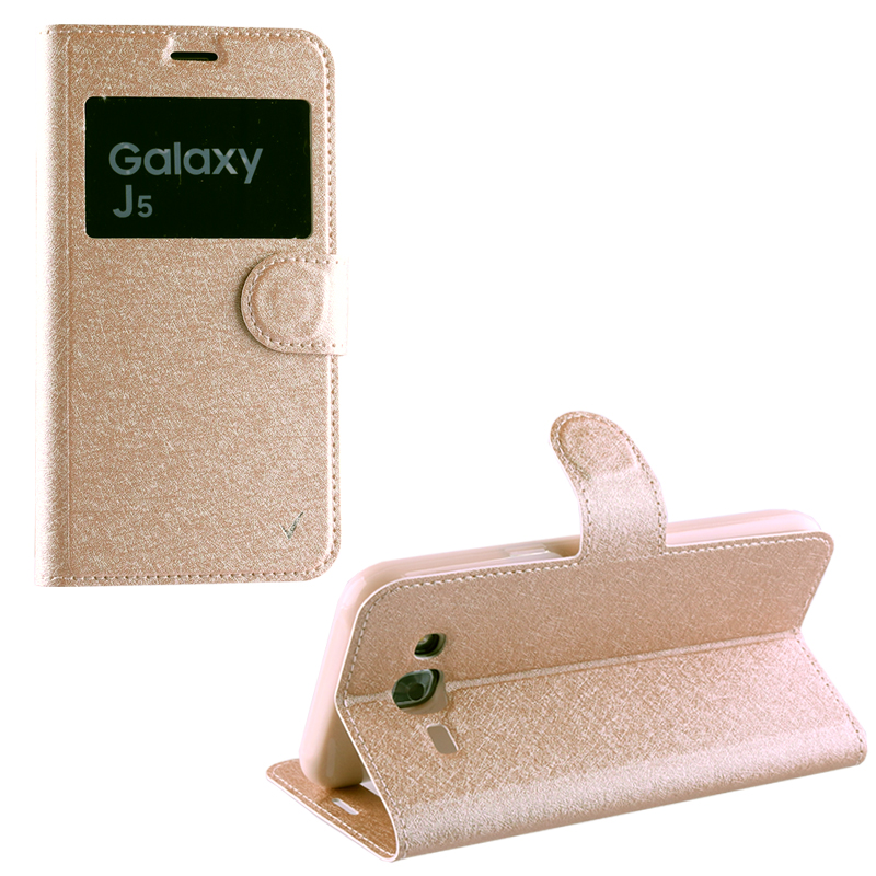 ΘΗΚΗ SAMSUNG J5 J500 LEATHER GOLD-TPU VIEW BOOK STAND