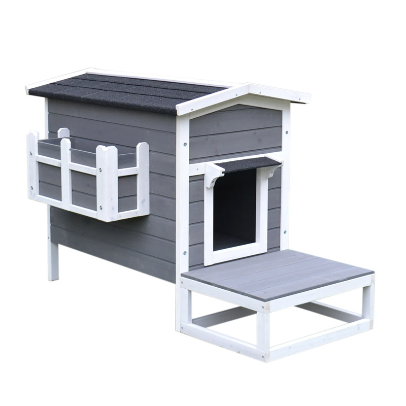 Ξύλινο Σπίτι Γάτας με Μπαλκόνι και Αδιάβροχη Οροφή 115 x 66.5 x 74.7 cm PawHut D30-203 - D30-203