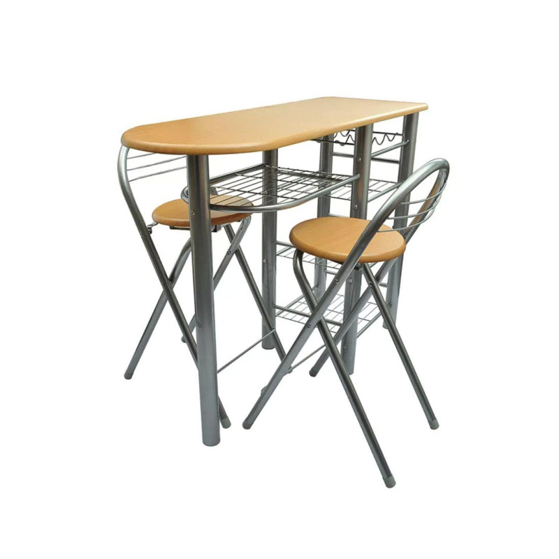 Σετ Μεταλλικό Τραπέζι - Bar 119 x 39.5 x 88 cm με 2 Πτυσσόμενα Σκαμπό Hoppline HOP1001096 - HOP1001096