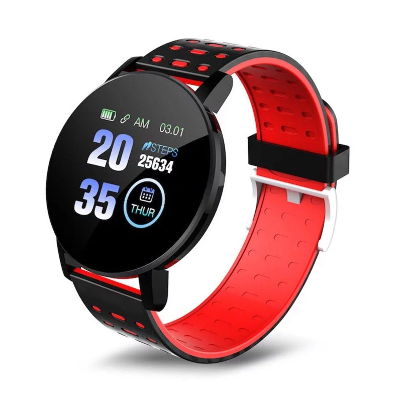 Smartwatch 119 Plus με Μετρητή Καρδιακών Παλμών Χρώματος Κόκκινο - Μαύρο SPM - SB119-Black-Red