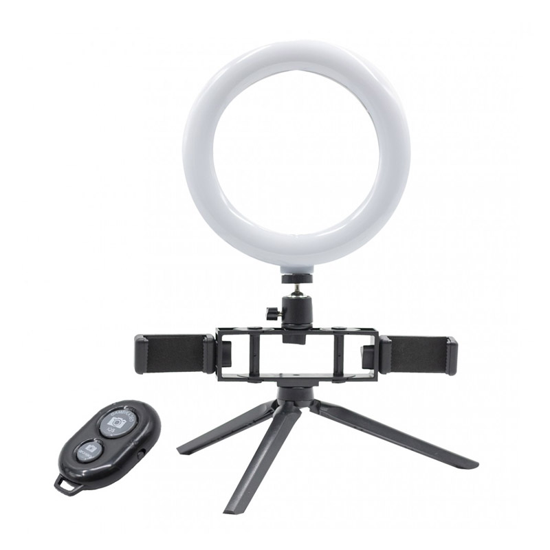 Φωτογραφικό Φωτιστικό LED Δαχτυλίδι Selfie 20 cm με 2 Βάσεις Κινητών και Τηλεχειριστήριο MWS18326 - Media Wave MWS18326