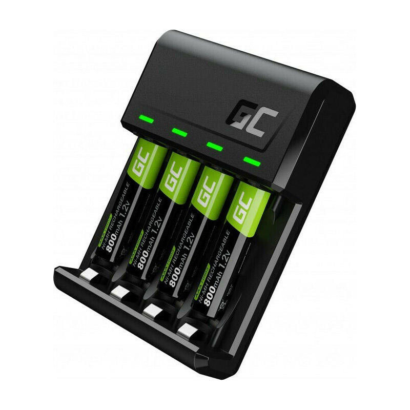 Σετ Φορτιστής Μπαταριών VitalCharger για Μπαταρίες AA/AAA με Micro USB και USB-C 0.5W/1.5V/1.2A με 2 Μπαταρίες AA 2000mAh και 2 AAA 800mAh Green Cell GRSETGC03 - GRSETGC03