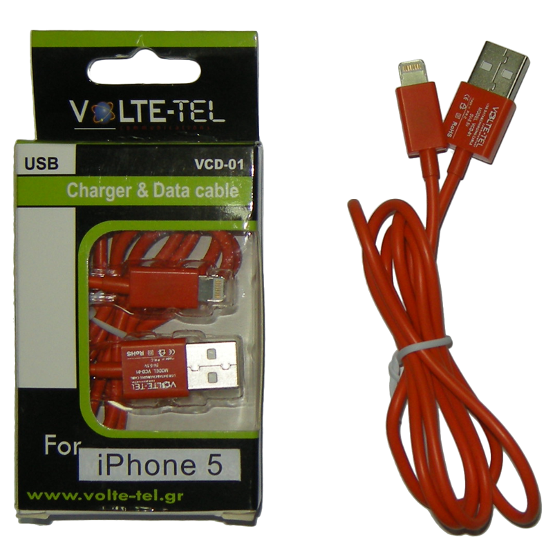 VOLTE-TEL LIGHTNING USB ΦΟΡΤΙΣΗΣ-DATA 1m VCD01 VOLTE-TEL RED