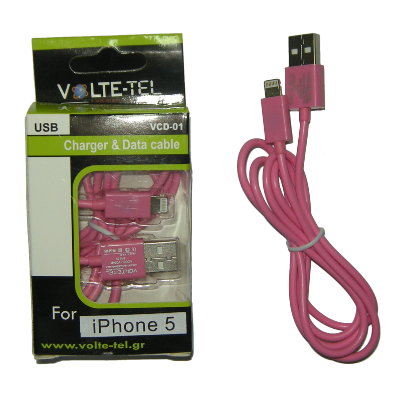 VOLTE-TEL LIGHTNING USB ΦΟΡΤΙΣΗΣ-DATA 1m VCD01 PINK