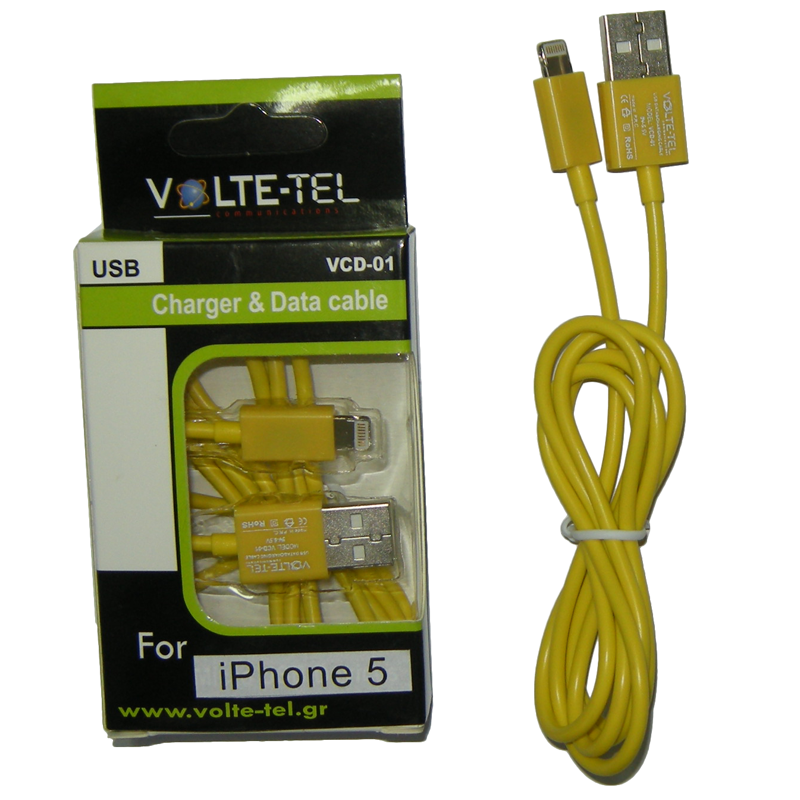 VOLTE-TEL LIGHTNING USB ΦΟΡΤΙΣΗΣ-DATA 1m VCD01 YELLOW