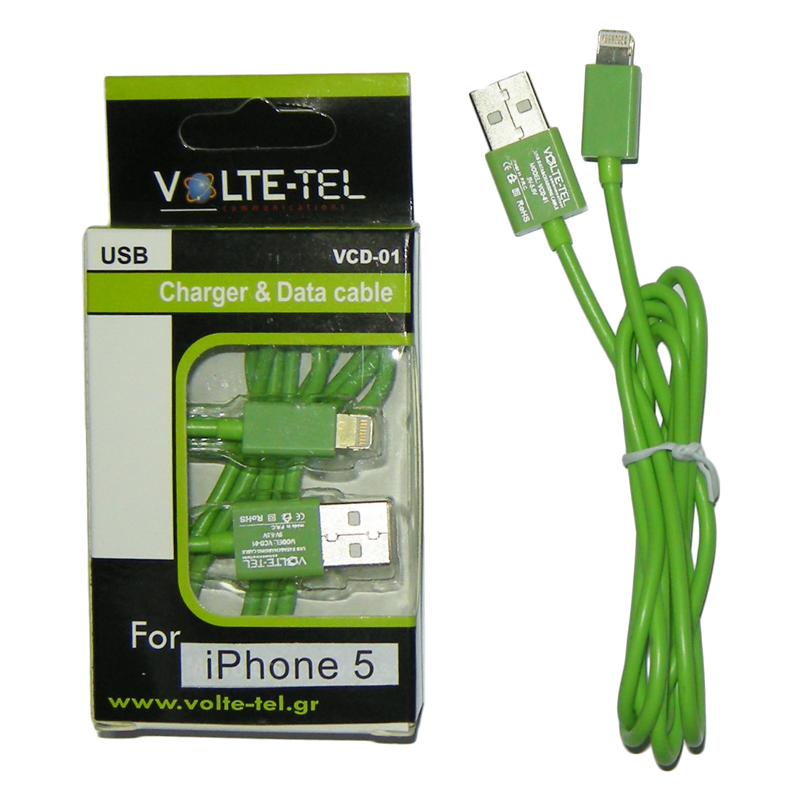 VOLTE-TEL LIGHTNING USB ΦΟΡΤΙΣΗΣ-DATA 1m VCD01 GREEN